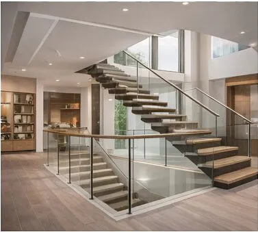 Glass balustrade on dramatic floating staircase
