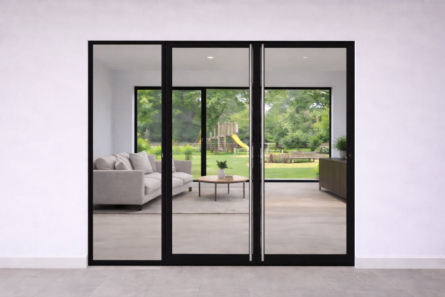 Double fire rated glass doors with sidelight