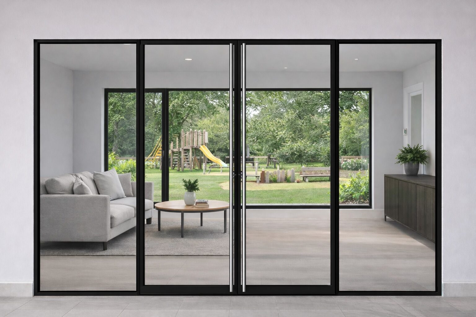 Double fire rated glass doors with pair of sidelights