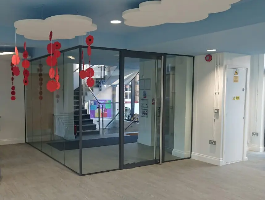 Slimline fire rated glass doors