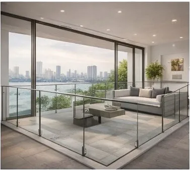 Glass balustrade on city penthouse balcony
