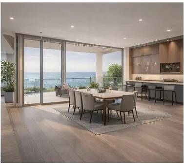 Glass balustrade with ocean views from open-plan living