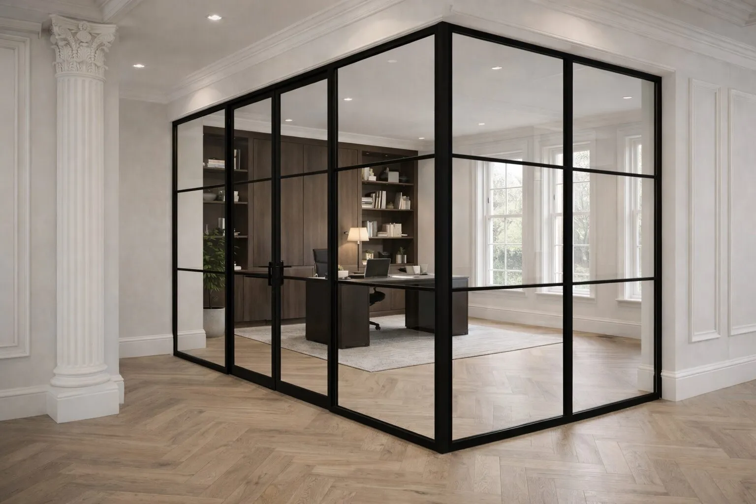 Heritage glass partition grand room with column