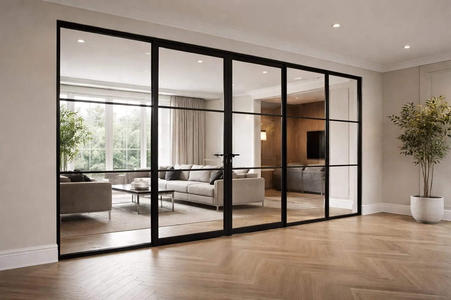 Heritage glass partition in living room