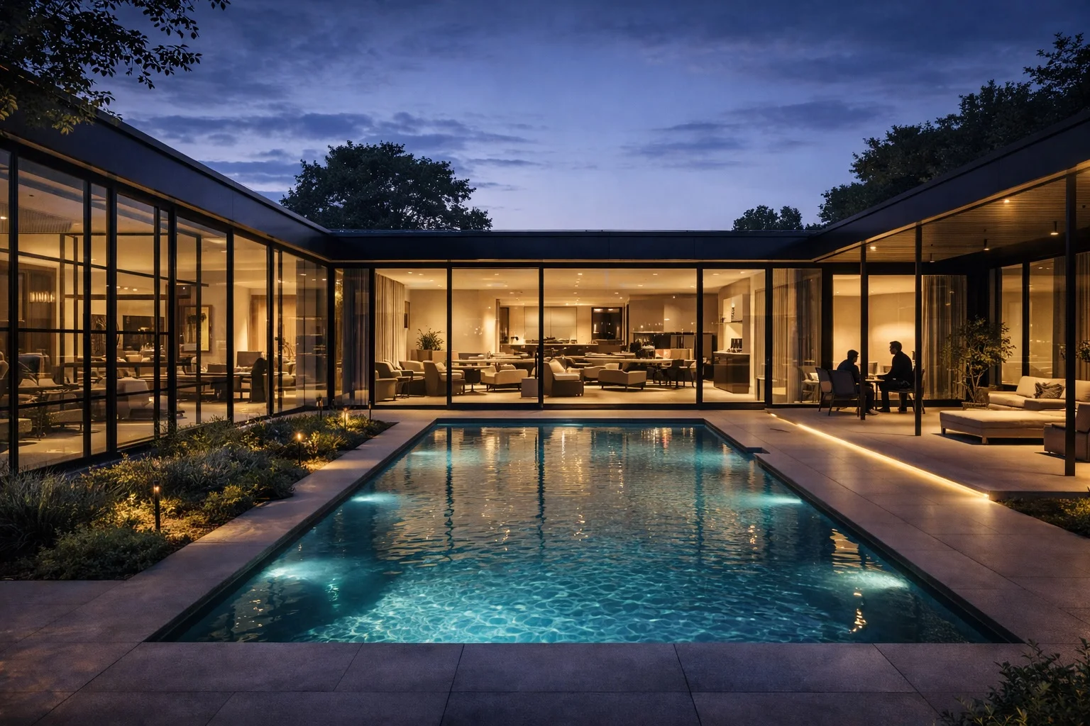Glass courtyard home with pool